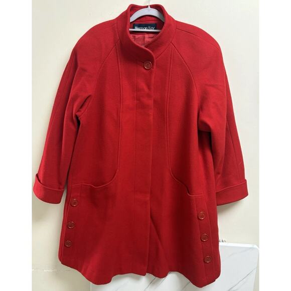 Vintage Herman Kay Women’s Red Wool Blend Coat Size 12 Button Front Pockets - Picture 1 of 5